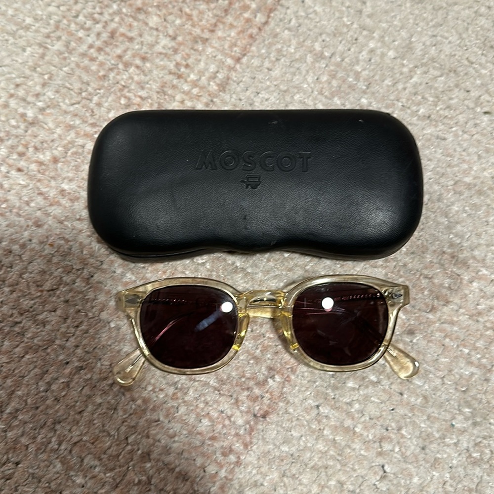 MOSCOT LEMTOSH “Flesh” frame with medium lenses, hard case.